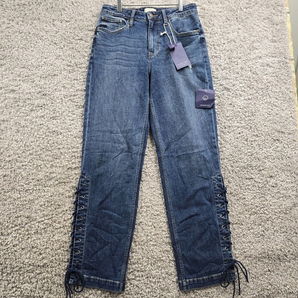Oliver Logan Mulberry Jeans Womens 28 Blue Lace Up Straight Leg Medium Wash - Picture 2 of 14